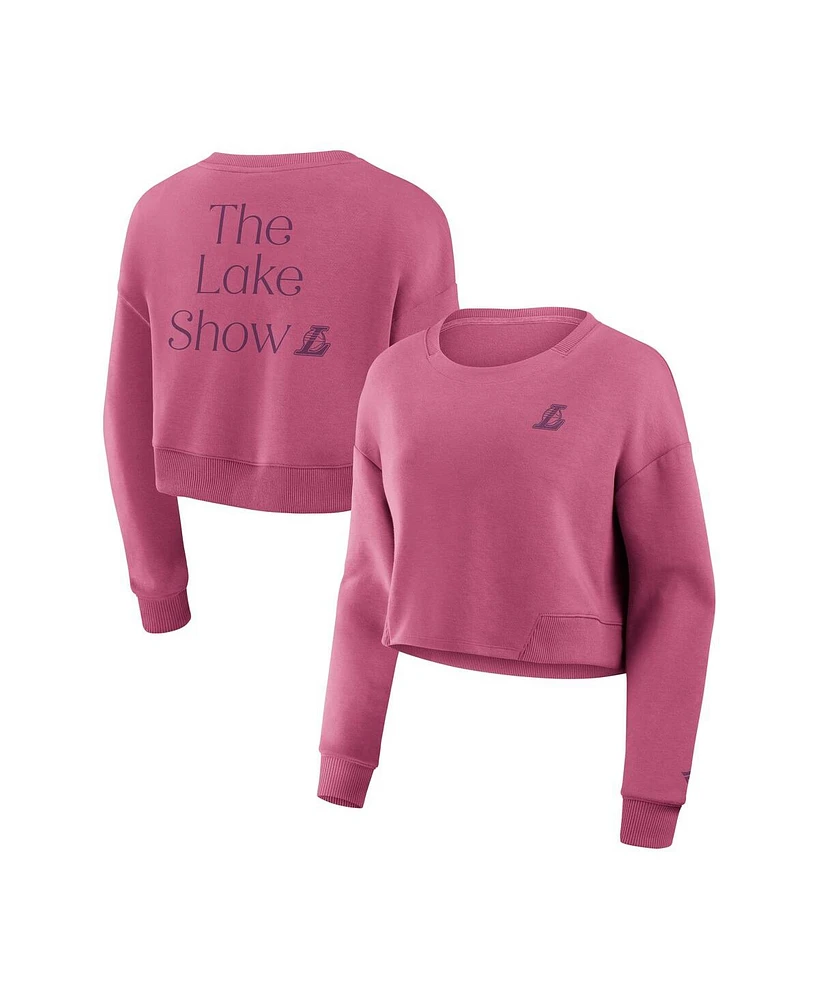 Fanatics Women's Pink Los Angeles Lakers Studio Premium Cropped Pullover Sweatshirt