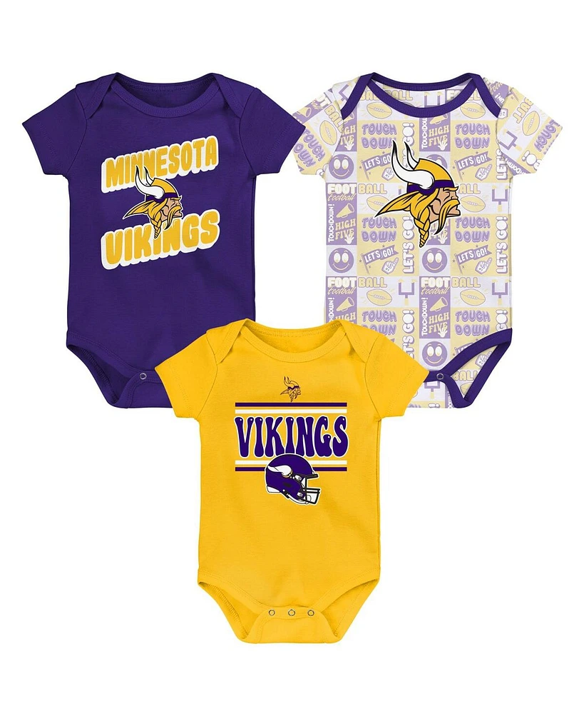 Outerstuff Baby Boys and Girls 3-Piece Minnesota Vikings Play Day Bodysuit