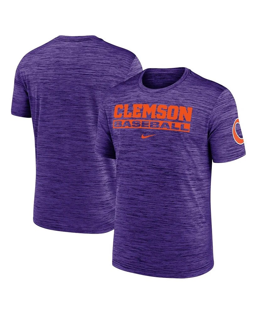 Nike Men's Purple Clemson Tigers Velocity Baseball Wordmark Stack Performance T-Shirt