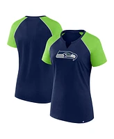 Fanatics Women's College Navy/Neon Green Seattle Seahawks Glittered Primary Raglan T-Shirt