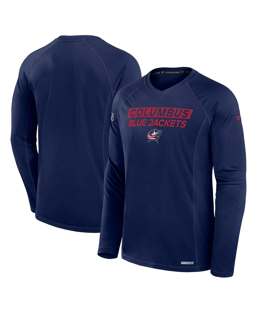 Fanatics Men's Navy Columbus Blue Jackets Authentic Pro Rink Tech Long Sleeve T-Shirt