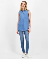 Nautica Jeans Women's Chambray Sleeveless Button Shirt