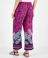 Nautica Jeans Women's Palm-Print Wide-Leg Pull-On Pants