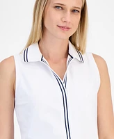 Nautica Jeans Women's Pique-Knit Johnny Collar Sleeveless Top