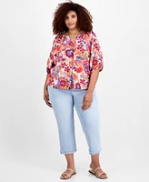 Liverpool Los Angeles Plus Printed Short-Sleeve Blouse