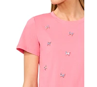 CeCe Women's Cotton Butterfly-Gem Short-Sleeve Tee
