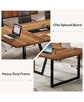 Tribesigns 94.5-Inch Conference Table for 10 People, Industrial 8 Ft Meeting with Two Grommets, Rectangular Podcast Training Home Offi