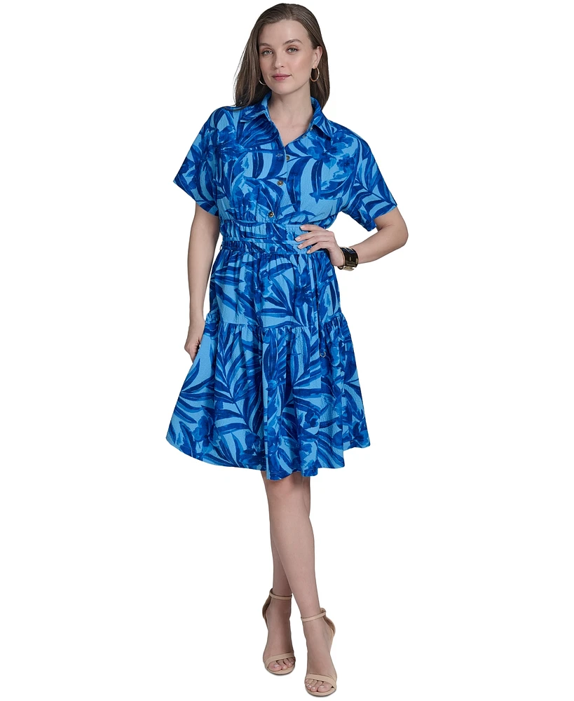 Halston Women's Floral-Print Tiered Shirtdress