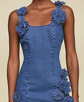 Avec Les Filles Women's Floral Applique Denim Mini Dress