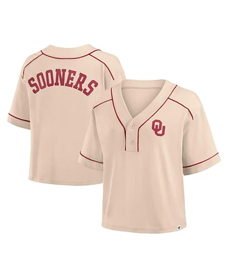 Fanatics Women's Tan Oklahoma Sooners Oversized Dominant Force Midi V-Neck T-Shirt