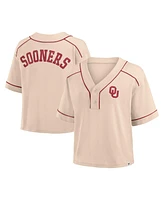 Fanatics Women's Tan Oklahoma Sooners Oversized Dominant Force Midi V-Neck T-Shirt