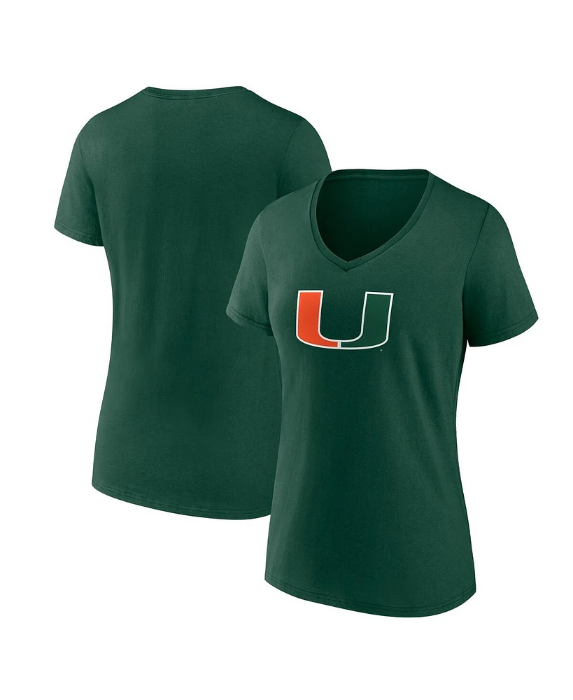 Fanatics Women's Green Miami Hurricanes Primary Logo V-Neck T-Shirt