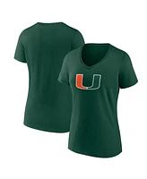 Fanatics Women's Green Miami Hurricanes Primary Logo V-Neck T-Shirt
