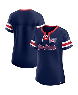 Fanatics Women's Navy Columbus Blue Jackets Iconic Athena Lace-Up T-Shirt