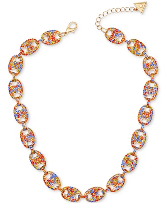Guess Gold-Tone Rainbow Rhinestone Large Link Collar Necklace, 16" + 2" extender