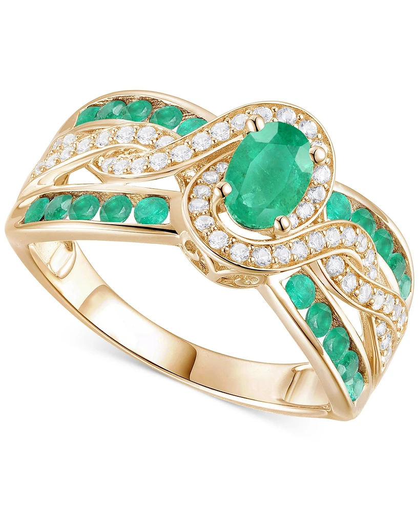 Emerald (3/8 ct. t.w.) & Diamond (1/4 Multirow Swirl Ring 14k Gold (Also Ruby Sapphire)