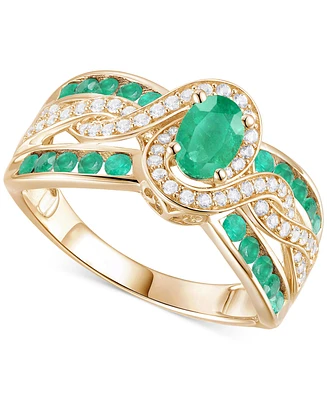 Emerald (3/8 ct. t.w.) & Diamond (1/4 Multirow Swirl Ring 14k Gold (Also Ruby Sapphire)