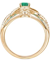 Emerald (3/8 ct. t.w.) & Diamond (1/4 Multirow Swirl Ring 14k Gold (Also Ruby Sapphire)