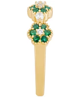 Lab-Created Emerald (1/3 ct. t.w.) & Lab-Created White Sapphire (1/5 ct. t.w.) Flower Stack Ring in 14k Yellow Gold-Plated Sterling Silver