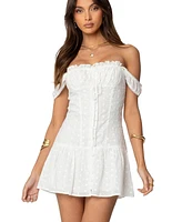 Edikted Women's Jill Eyelet Drop Waist Mini Dress
