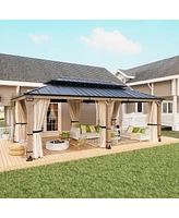 Mondawe 20 Ft. W x 12 Ft. D Solid Cedar Wood Patio Gazebo with Curtains and Mesh Screens