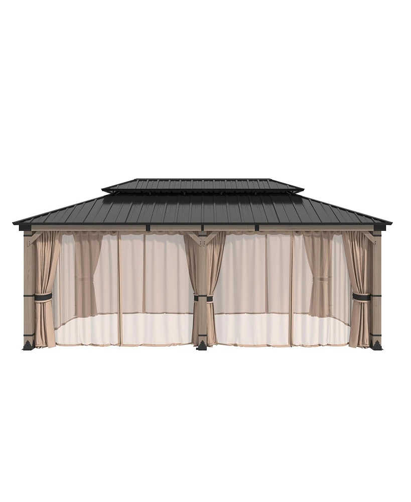 Mondawe 20 Ft. W x 12 Ft. D Solid Cedar Wood Patio Gazebo with Curtains and Mesh Screens
