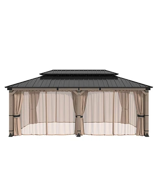 Mondawe 20 Ft. W x 12 Ft. D Solid Cedar Wood Patio Gazebo with Curtains and Mesh Screens