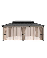 Mondawe 20 Ft. W x 12 Ft. D Solid Cedar Wood Patio Gazebo with Curtains and Mesh Screens