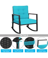 Patio Rattan Rocker Chair Outdoor Glider Rocking Chair Cushion Lawn