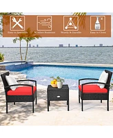 3PC Outdoor Patio Rattan Furniture Set Storage Coffee Table Cushioned Sofa