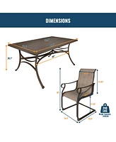 7-Piece Metal Outdoor Patio Dining Set with Rectangle Table with 1.9" Umbrella Hole and C-Spring Chairs