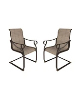 Light Taupe Textilene Metal Patio Outdoor Dining Chair Set of 2