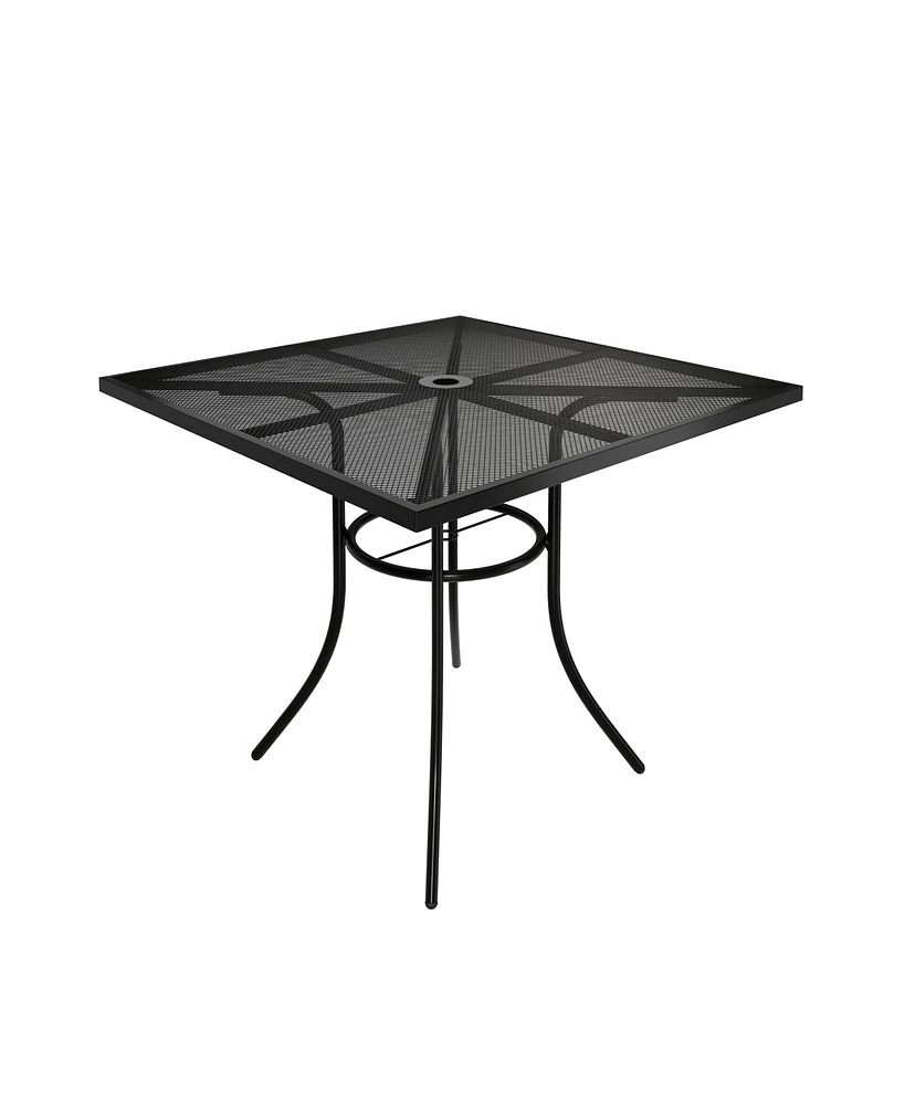 Square Metal Outdoor Patio Dining Table with 1.9 in. Umbrella Hole