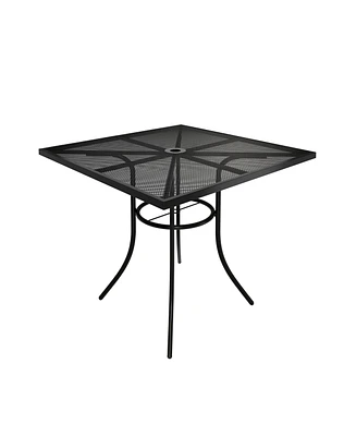 Square Metal Outdoor Patio Dining Table with 1.9 in. Umbrella Hole