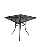 Square Metal Outdoor Patio Dining Table with 1.9 in. Umbrella Hole