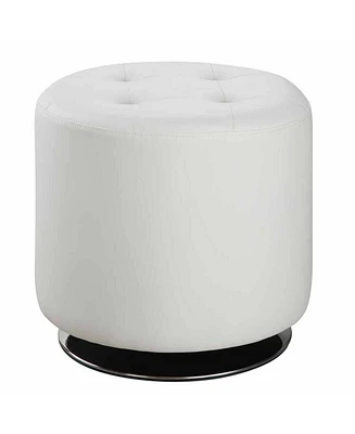 Tufted Round Swivel Ottoman in Leather for Living Room