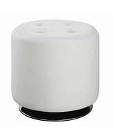 Tufted Round Swivel Ottoman in Leather for Living Room