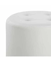 Tufted Round Swivel Ottoman in Leather for Living Room