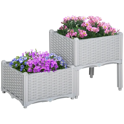 Raised Garden Bed with Legs, Gray Color, Plastic Material, Rectangle Shape, Outdoor Use, Self-Watering Planter Box