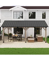 Mondawe 12 x 20 ft. Wood Gazebo Cedar Framed Wooden Gazebo with Curtain and Netting - Greenwich Serie