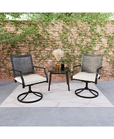 Outdoor Metal Swivel Chairs Set of 2 Patio Dining Chair with Cushion Furniture Set for Garden Backyard Bistro, Small Grid, Black