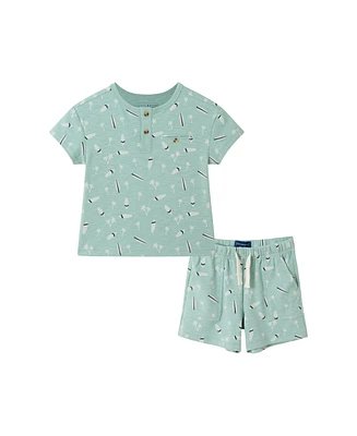 Andy & Evan Toddler Boys Toddler/Child Washed Surfboard Henley and Shorts Set