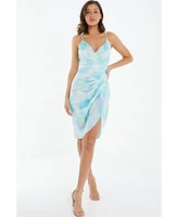 Quiz Women's Smudge Satin Wrap Midi Dress