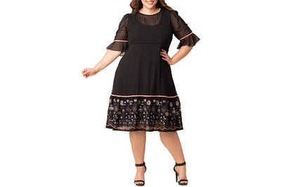 Kiyonna Plus Mesmerizing Embroidered Cocktail Midi Dress