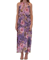 Robbie Bee Petite Chiffon Floral-Print Maxi Dress