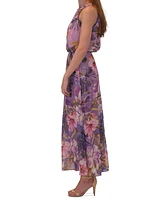 Robbie Bee Petite Chiffon Floral-Print Maxi Dress