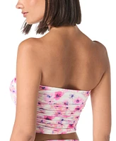 Carmen Marc Valvo Women's Printed Shirred Bandeau Crop Bikini Top