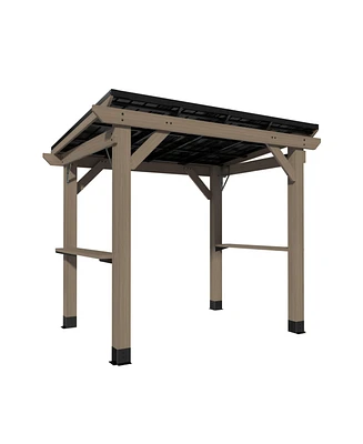 Mondawe 8 Ft. W x 6 Ft. D Solid Cedar Wood Grill Gazebo with Two Side Wooden Holder
