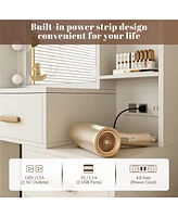 Dyhome Vanity Desk with Mirror and Lights and Charging Station with 7 Drawers & 3 Cabinets