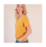 Poplinen Women's Louise Cotton + Tencel V-neck Tee